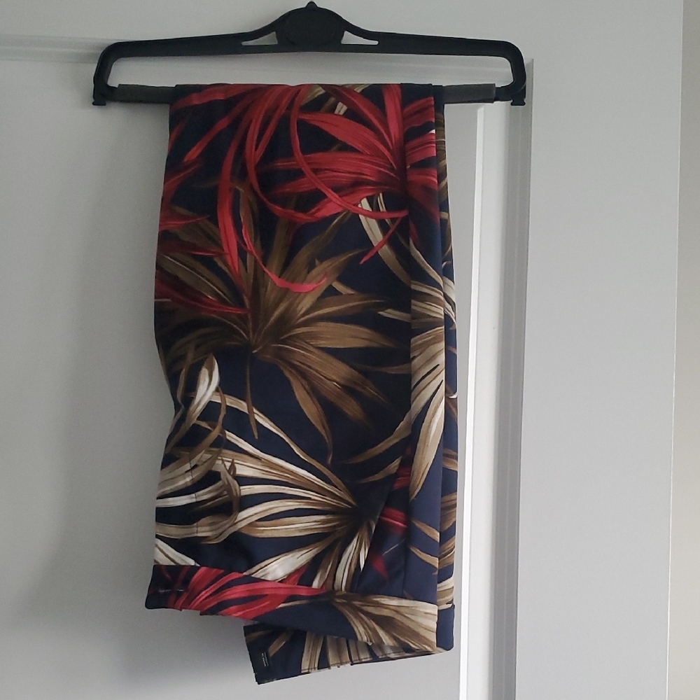 Tropical Print Scarf with Red and Brown Accents